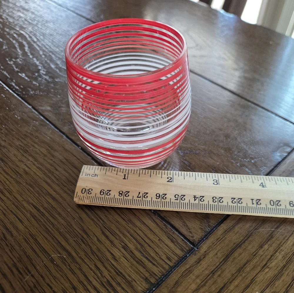 Heavy Glass Red And White Striped Art Glass Votive